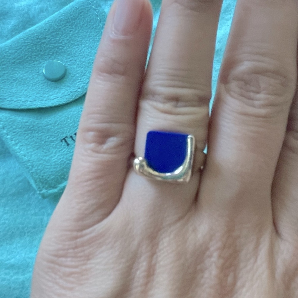 RARE Authentic Tiffany and Co. Elsa Peretti Silver and Lapis square ring size 5